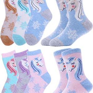 Anlisim Kids Wool Hiking Socks Toddlers Boys Girls Warm Winter Thermal Thick Heavy Crew Boot Cozy Child Gift Cabin Socks Stocking Stuffers 6 Pack(Unicorn C,8-12 Y)