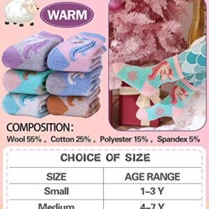 Anlisim Kids Wool Hiking Socks Toddlers Boys Girls Warm Winter Thermal Thick Heavy Crew Boot Cozy Child Gift Cabin Socks Stocking Stuffers 6 Pack(Unicorn C,8-12 Y)