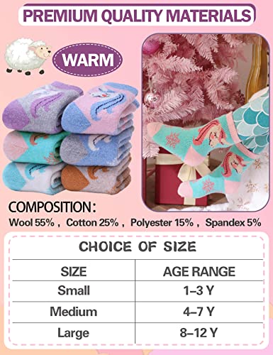 Anlisim Kids Wool Hiking Socks Toddlers Boys Girls Warm Winter Thermal Thick Heavy Crew Boot Cozy Child Gift Cabin Socks Stocking Stuffers 6 Pack(Unicorn C,8-12 Y)