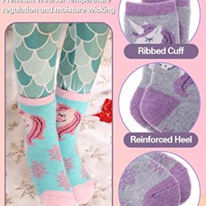 Anlisim Kids Wool Hiking Socks Toddlers Boys Girls Warm Winter Thermal Thick Heavy Crew Boot Cozy Child Gift Cabin Socks Stocking Stuffers 6 Pack(Unicorn C,8-12 Y)