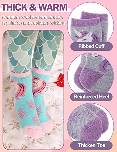 Anlisim Kids Wool Hiking Socks Toddlers Boys Girls Warm Winter Thermal Thick Heavy Crew Boot Cozy Child Gift Cabin Socks Stocking Stuffers 6 Pack(Unicorn C,8-12 Y)