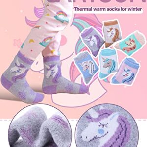 Anlisim Kids Wool Hiking Socks Toddlers Boys Girls Warm Winter Thermal Thick Heavy Crew Boot Cozy Child Gift Cabin Socks Stocking Stuffers 6 Pack(Unicorn C,8-12 Y)