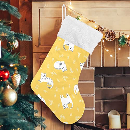 Kigai Christmas Stockings Cute Cats and Florals Large Candy Stockings Stuffers Kids Cute Xmas Sock Decorations 2PCS for Home Holiday Party 12" x18"