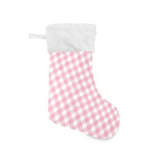 kigai christmas stockings pink gingham large candy stockings stuffers kids cute xmas sock decorations 2pcs for home holiday party 12″ x18″