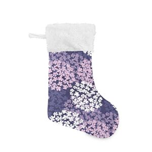 Kigai Christmas Stockings Purple Hydrangea Flower Large Candy Stockings Stuffers Kids Cute Xmas Sock Decorations 1PC for Home Holiday Party 12" x18"