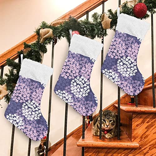 Kigai Christmas Stockings Purple Hydrangea Flower Large Candy Stockings Stuffers Kids Cute Xmas Sock Decorations 1PC for Home Holiday Party 12" x18"