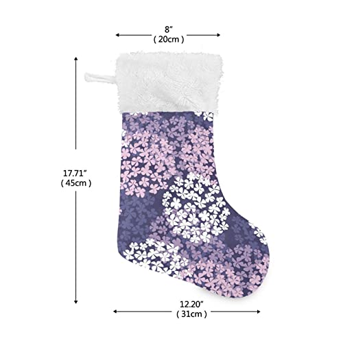 Kigai Christmas Stockings Purple Hydrangea Flower Large Candy Stockings Stuffers Kids Cute Xmas Sock Decorations 1PC for Home Holiday Party 12" x18"