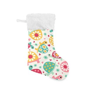 Kigai Christmas Stockings Cute Floral Sea Turtles Large Candy Stockings Stuffers Kids Cute Xmas Sock Decorations 1PC for Home Holiday Party 12" x18"