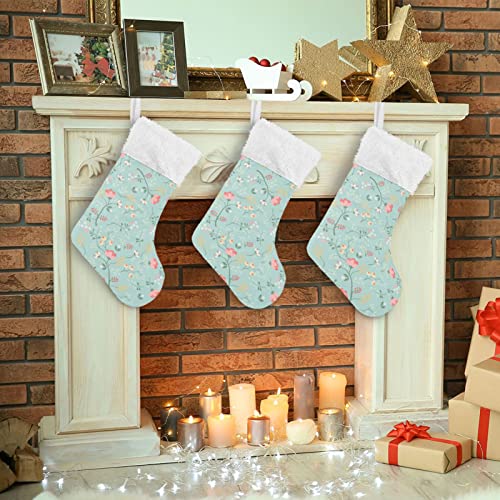 Kigai Christmas Stockings Retro Floral Pattern Large Candy Stockings Stuffers Kids Cute Xmas Sock Decorations 1PC for Home Holiday Party 12" x18"