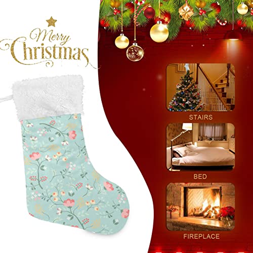 Kigai Christmas Stockings Retro Floral Pattern Large Candy Stockings Stuffers Kids Cute Xmas Sock Decorations 1PC for Home Holiday Party 12" x18"