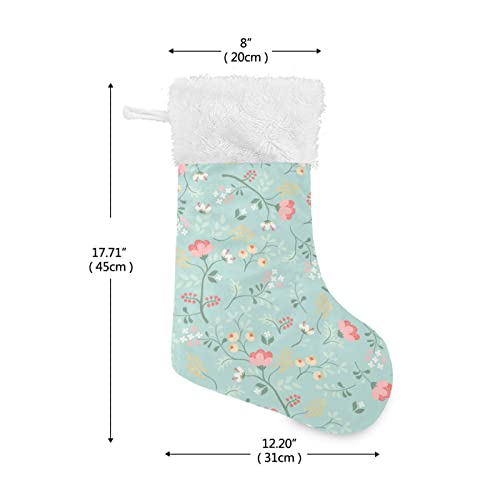 Kigai Christmas Stockings Retro Floral Pattern Large Candy Stockings Stuffers Kids Cute Xmas Sock Decorations 1PC for Home Holiday Party 12" x18"