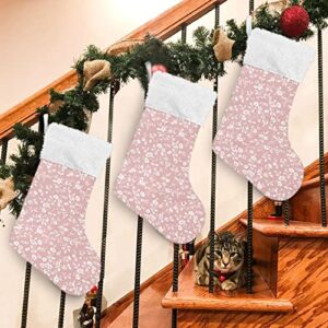Kigai Christmas Stockings Wild Roses Pink Large Candy Stockings Stuffers Kids Cute Xmas Sock Decorations 1PC for Home Holiday Party 12" x18"