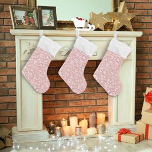 Kigai Christmas Stockings Wild Roses Pink Large Candy Stockings Stuffers Kids Cute Xmas Sock Decorations 1PC for Home Holiday Party 12" x18"