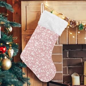 Kigai Christmas Stockings Wild Roses Pink Large Candy Stockings Stuffers Kids Cute Xmas Sock Decorations 1PC for Home Holiday Party 12" x18"