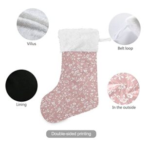 Kigai Christmas Stockings Wild Roses Pink Large Candy Stockings Stuffers Kids Cute Xmas Sock Decorations 1PC for Home Holiday Party 12" x18"