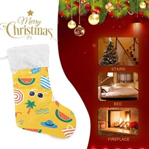 Kigai Christmas Stockings Cartoon Summer Patterns Large Candy Stockings Stuffers Kids Cute Xmas Sock Decorations 1PC for Home Holiday Party 12" x18"