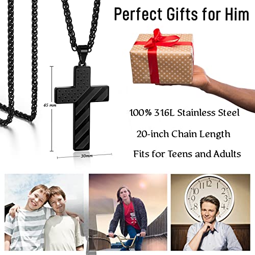 Cross Necklace for Boys Men Graduation Gifts Him Teenage Boys Football Pendant Chain American Flag Christian Baptism Jewelry Year Old Birthday Confirmation Christmas Stocking Stuffers Valentines Black