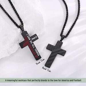 Cross Necklace for Boys Men Graduation Gifts Him Teenage Boys Football Pendant Chain American Flag Christian Baptism Jewelry Year Old Birthday Confirmation Christmas Stocking Stuffers Valentines Black