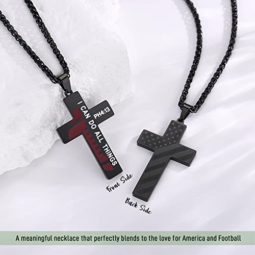 Cross Necklace for Boys Men Graduation Gifts Him Teenage Boys Football Pendant Chain American Flag Christian Baptism Jewelry Year Old Birthday Confirmation Christmas Stocking Stuffers Valentines Black