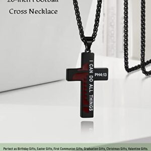 Cross Necklace for Boys Men Graduation Gifts Him Teenage Boys Football Pendant Chain American Flag Christian Baptism Jewelry Year Old Birthday Confirmation Christmas Stocking Stuffers Valentines Black