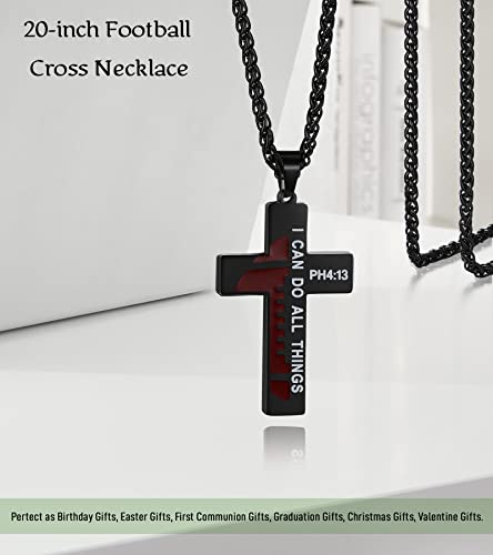 Cross Necklace for Boys Men Graduation Gifts Him Teenage Boys Football Pendant Chain American Flag Christian Baptism Jewelry Year Old Birthday Confirmation Christmas Stocking Stuffers Valentines Black