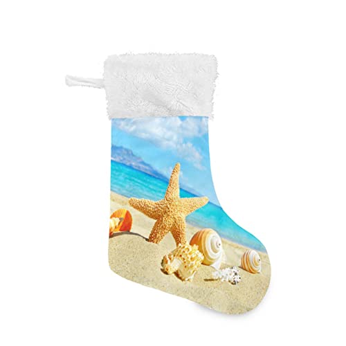 Kigai Christmas Stockings Beach Landscape with Sunbeam Large Candy Stockings Stuffers Kids Cute Xmas Sock Decorations 1PC for Home Holiday Party 12" x18"