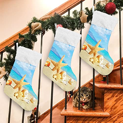 Kigai Christmas Stockings Beach Landscape with Sunbeam Large Candy Stockings Stuffers Kids Cute Xmas Sock Decorations 1PC for Home Holiday Party 12" x18"