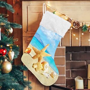 Kigai Christmas Stockings Beach Landscape with Sunbeam Large Candy Stockings Stuffers Kids Cute Xmas Sock Decorations 1PC for Home Holiday Party 12" x18"