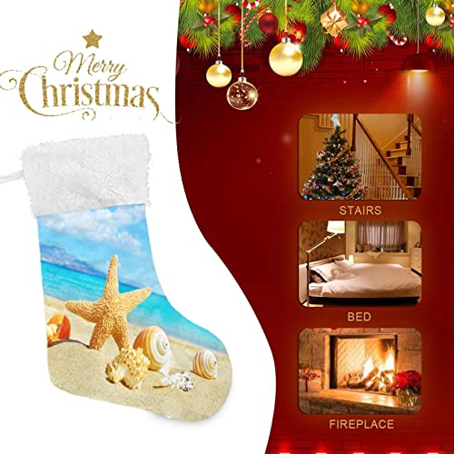 Kigai Christmas Stockings Beach Landscape with Sunbeam Large Candy Stockings Stuffers Kids Cute Xmas Sock Decorations 1PC for Home Holiday Party 12" x18"