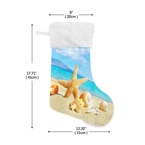 Kigai Christmas Stockings Beach Landscape with Sunbeam Large Candy Stockings Stuffers Kids Cute Xmas Sock Decorations 1PC for Home Holiday Party 12" x18"