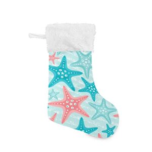 kigai christmas stockings sea pattern with starfish large candy stockings stuffers kids cute xmas sock decorations 1pc for home holiday party 12″ x18″