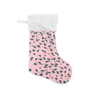 kigai christmas stockings pink plant pattern large candy stockings stuffers kids cute xmas sock decorations 1pc for home holiday party 12″ x18″