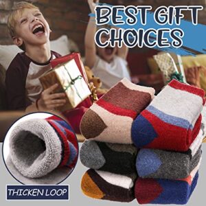 EBMORE Kids Wool Socks for Toddlers Boys Girls Warm Winter Thick Hiking Thermal Heavy Cozy Crew Boot Socks Gift Stocking Stuffer 6 Pairs (Color Block,4-7 Y)