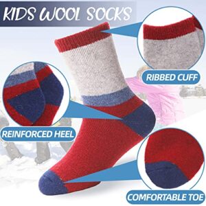 EBMORE Kids Wool Socks for Toddlers Boys Girls Warm Winter Thick Hiking Thermal Heavy Cozy Crew Boot Socks Gift Stocking Stuffer 6 Pairs (Color Block,4-7 Y)