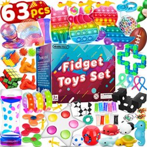 (63 pcs) fidget toys pack, party favors carnival treasure classroom prizes small mini bulk sensory figit toys set for boys girls kids adults, stress relief & anxiety relief tools autistic adhd toys