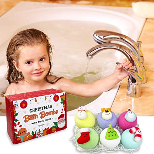 QINGQIU 6 Pack Christmas Bubble Bath Bombs with Christmas Squishy Toys Inside for Kids Girls Boys Women Christmas Stocking Stuffers Gifts