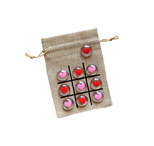 Valentine's Day Gift for Kids - Tic Tac Toe Game - Non Candy Treat - Class Gift (Pink & Red Hearts)