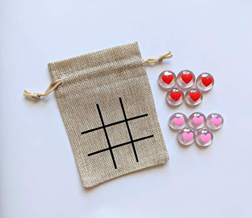 Valentine's Day Gift for Kids - Tic Tac Toe Game - Non Candy Treat - Class Gift (Pink & Red Hearts)