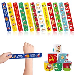 mseaanbk 48 pcs christmas slap bracelets, christmas toys for kids boys girls, xmas santa reindeer snap bracelet for kids christmas stocking stuffers bag filler party favor supply