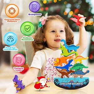 IPOURUP Dinosaur Toys for Kids 3-5: Wooden Stacking Montessori Toys for 3-7 Year Old Balance Competition Game for Family Ideal Easter and Birthday Gifts for Kids (Classic Version)