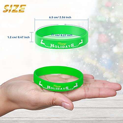 48 Pieces Christmas Wristband Silicone Bracelets, Xmas Rubber Band Wristbands Accessories Gift for Kids Adults Stocking Stuffers, Holiday Decoration Wrist Band Party Supplies Favors