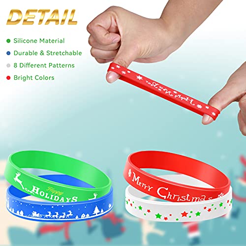 48 Pieces Christmas Wristband Silicone Bracelets, Xmas Rubber Band Wristbands Accessories Gift for Kids Adults Stocking Stuffers, Holiday Decoration Wrist Band Party Supplies Favors