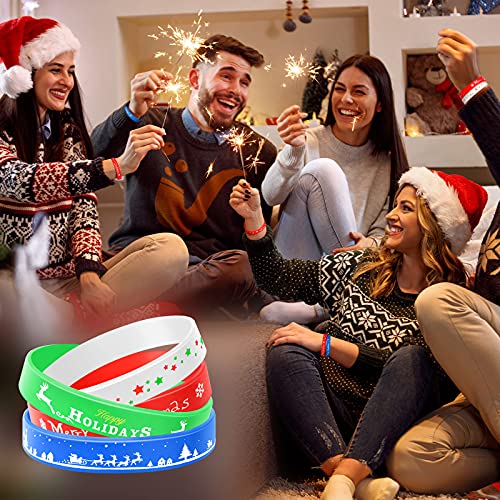 48 Pieces Christmas Wristband Silicone Bracelets, Xmas Rubber Band Wristbands Accessories Gift for Kids Adults Stocking Stuffers, Holiday Decoration Wrist Band Party Supplies Favors