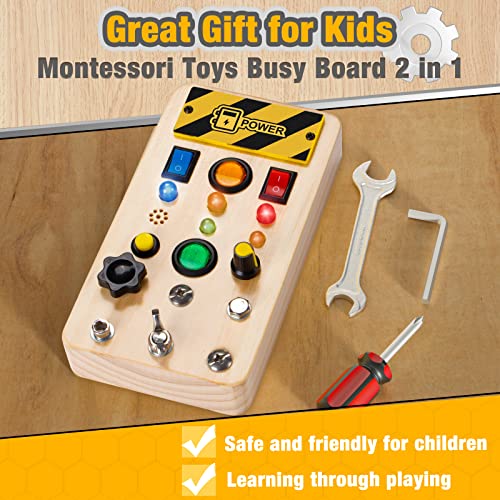 Pussan Busy Board, Montessori Toy for 3 Year Old Boy Birthday Gift, Sensory LED Lights and Tools Toy Montessori Busy Board Games, Toddlers Toys Gifts for 3+ Year Old Boys and Girls