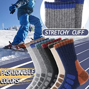 Anlisim Kids Merino Wool Hiking Socks Boys Girls Toddlers Thermal Winter Warm Boot Thick Cushion Snow Ski Gift Stocking Stuffer Socks 6 Pairs (Check, 12-15 Y)