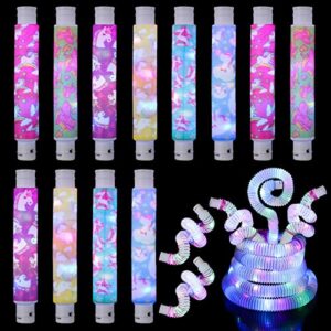 12 pcs unicorn light up tubes sensory toys for kids valentines gifts stretch fidget toys led stocking stuffers glow in the dark party favor for birthday goodie bag classroom exchange gifts