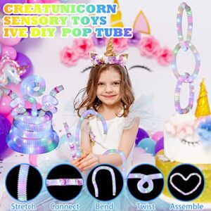 12 Pcs Unicorn Light up Tubes Sensory Toys for Kids Valentines Gifts Stretch Fidget Toys LED Stocking Stuffers Glow in The Dark Party Favor for Birthday Goodie Bag Classroom Exchange Gifts