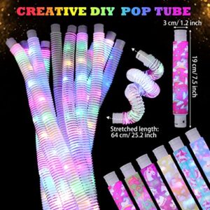 12 Pcs Unicorn Light up Tubes Sensory Toys for Kids Valentines Gifts Stretch Fidget Toys LED Stocking Stuffers Glow in The Dark Party Favor for Birthday Goodie Bag Classroom Exchange Gifts