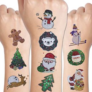 charlent glitter christmas tattoos for kids – 12 sheets christmas tattoos for kids christmas xmas party favors, stocking stuffer, christmas eve gift