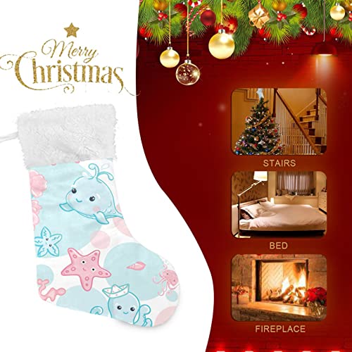 Kigai Christmas Stockings Cute Sea Life Large Candy Stockings Stuffers Kids Cute Xmas Sock Decorations 1PC for Home Holiday Party 12" x18"